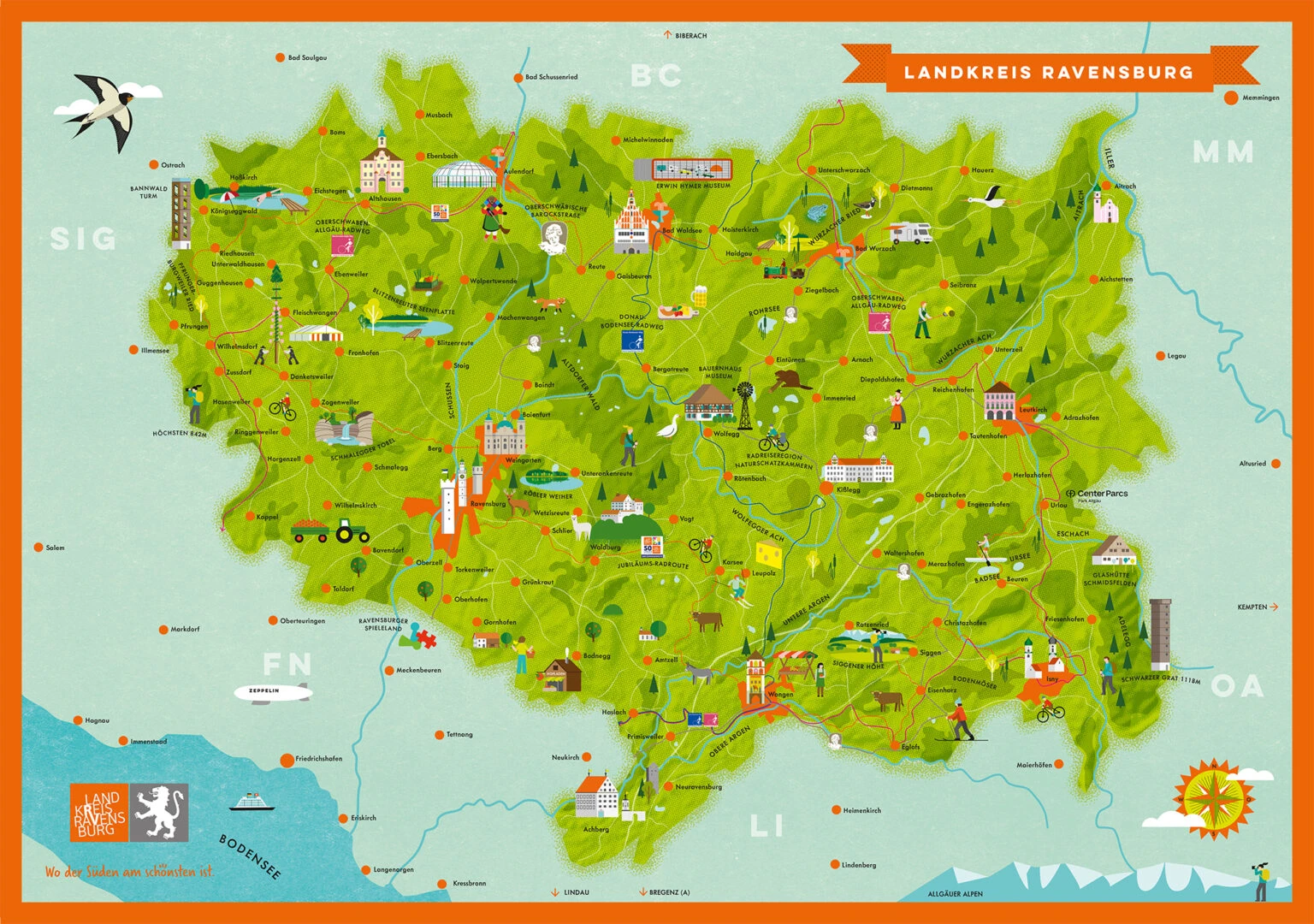 Illustrierte Karte Landkreis Ravensburg