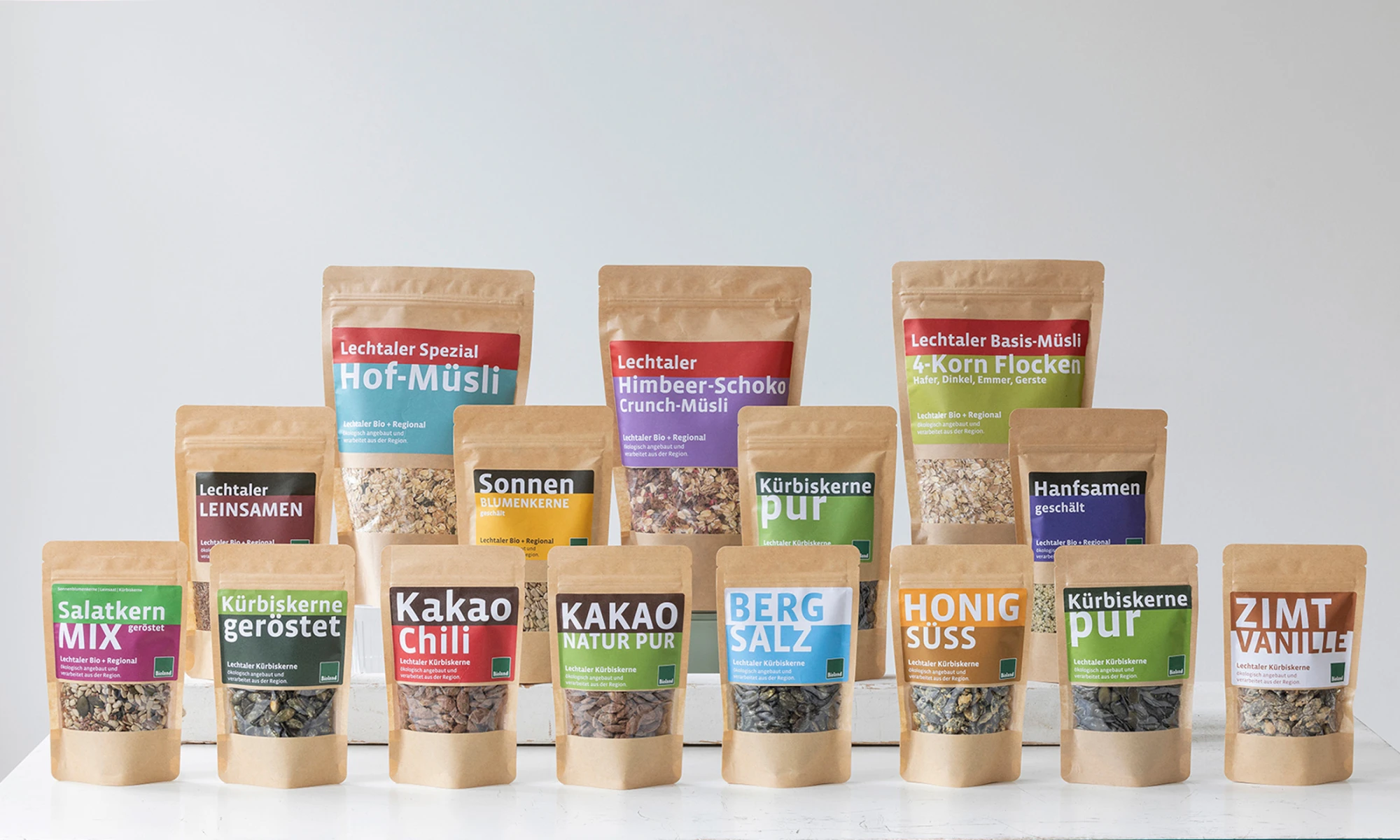 Lechtaler Kürbiskern, Packaging Design, Produktpalette
